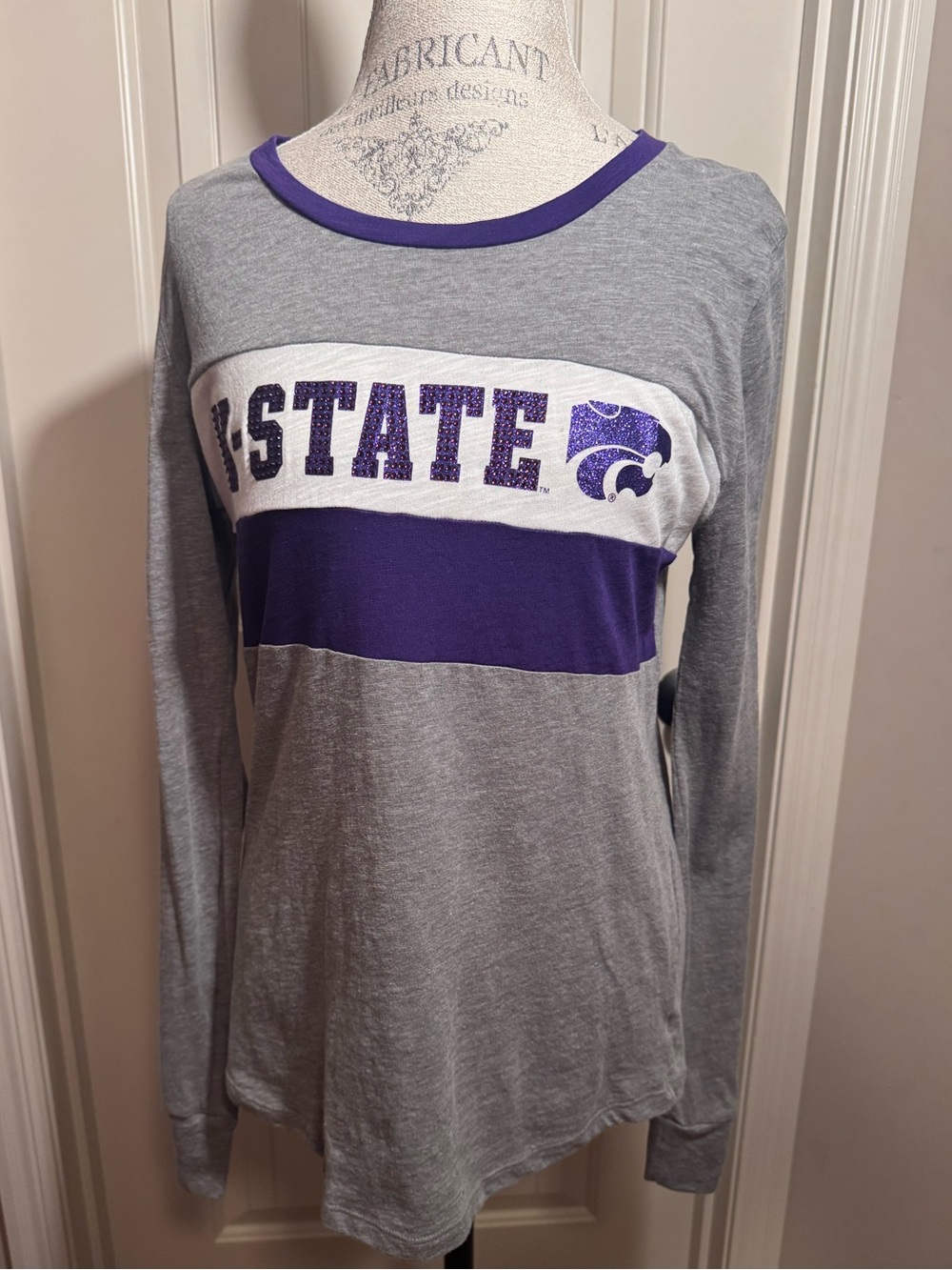 Women's Gray & Purple K-State PINK Long Sleeve Tee